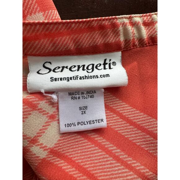 Serengeti Coral & Ivory Plaid Button-Front Blouse 2X - Picture 4 of 8